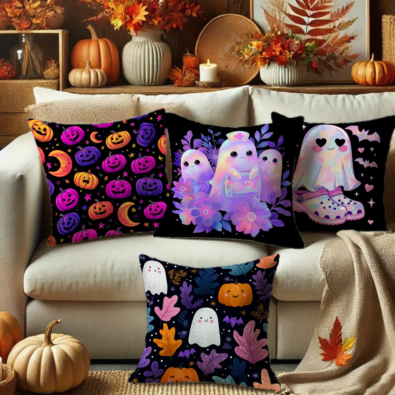 

Halloween Pumpkin & Ghost PillowcasesSuitable for sofa car bedroom decorative cushion cover pillow cover
