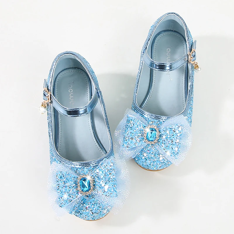 Princess Glitter Wedding Party Shoes for Girls Crystal Sequin School Shoes Fashion Show Kid's Footwear Versatile Walk A1391