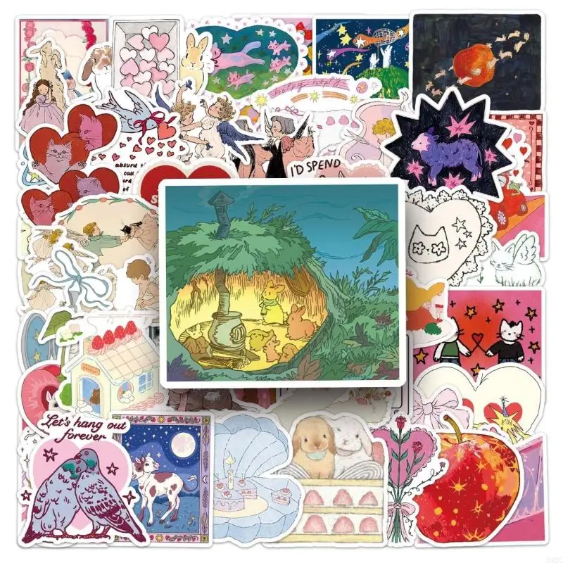 50Pcs Cartoon Sticker Scrapbooking Decorative Sticker for Water Bottle Journal K92C