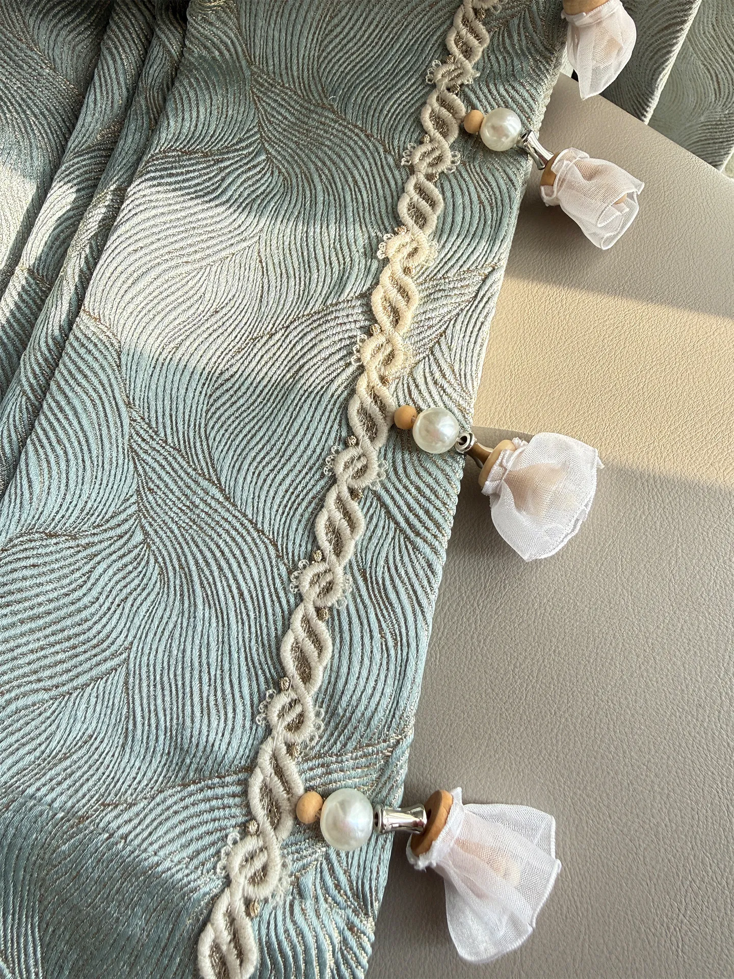 Gradient Lake Green Gold Wire Jacquard Thickened Blackout Curtains for Living Room Bedroom Partition Curtains Customized Villa