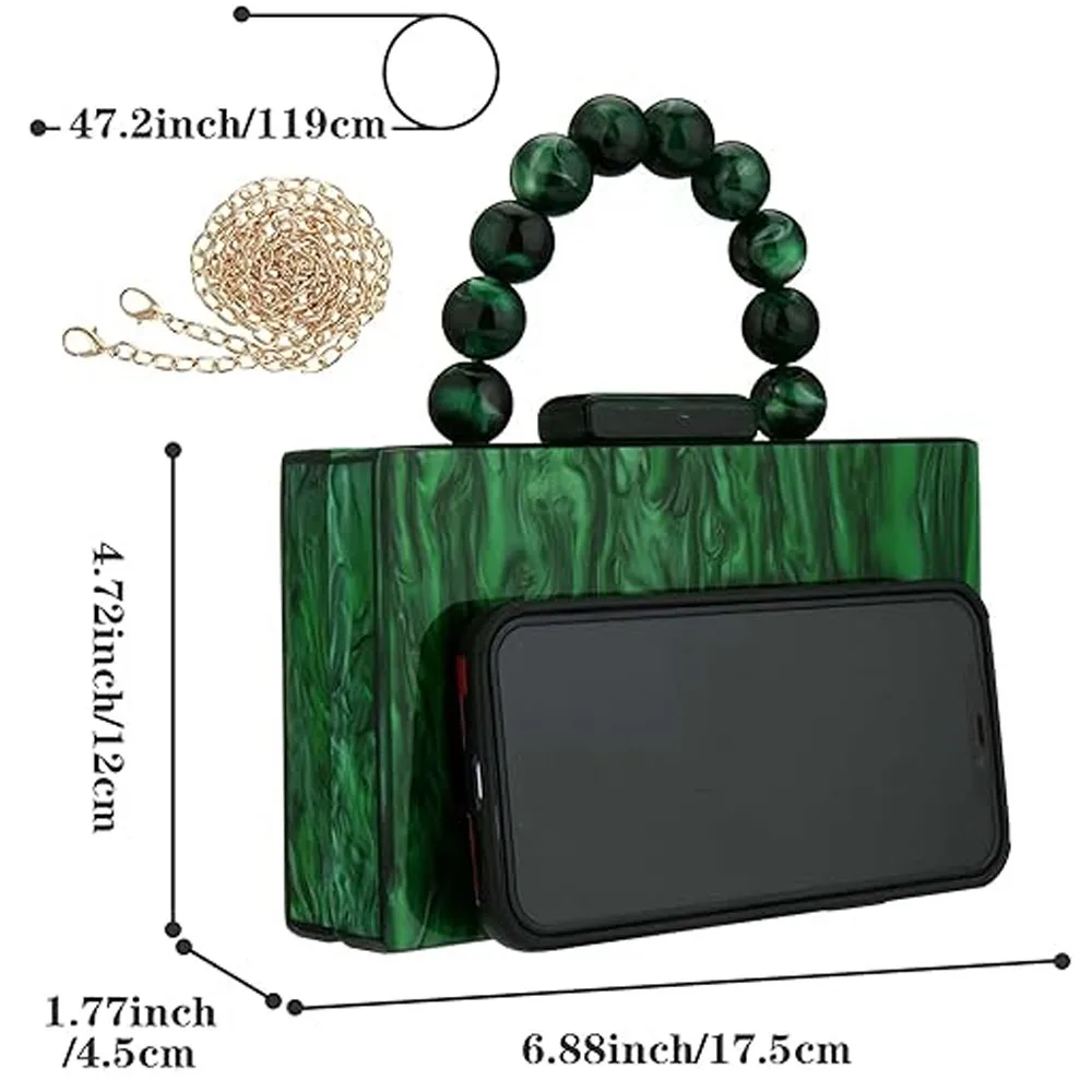 Borsa a tracolla di lusso Perla Marmo Verde scuro Borse da sera in PVC acrilico Borse da donna e borsette Festa di nozze con patta da spiaggia