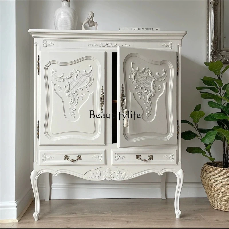 

French retro solid wood dining side cabinet storage American light luxury door cabinet