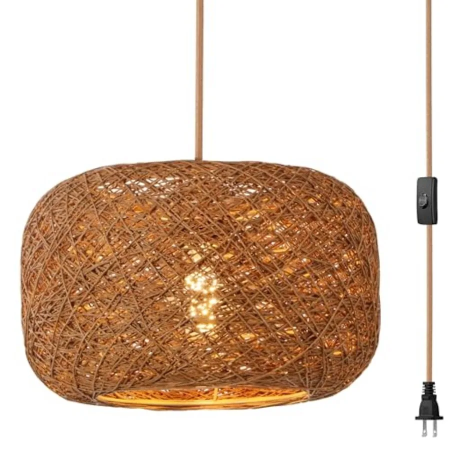 

Подвесной светильник с плетеным абажуром из ротанга 12 дюймов, в стиле бохо, с кабелем 15 футов и выключателем, цоколь E26, для потолочного монтажа