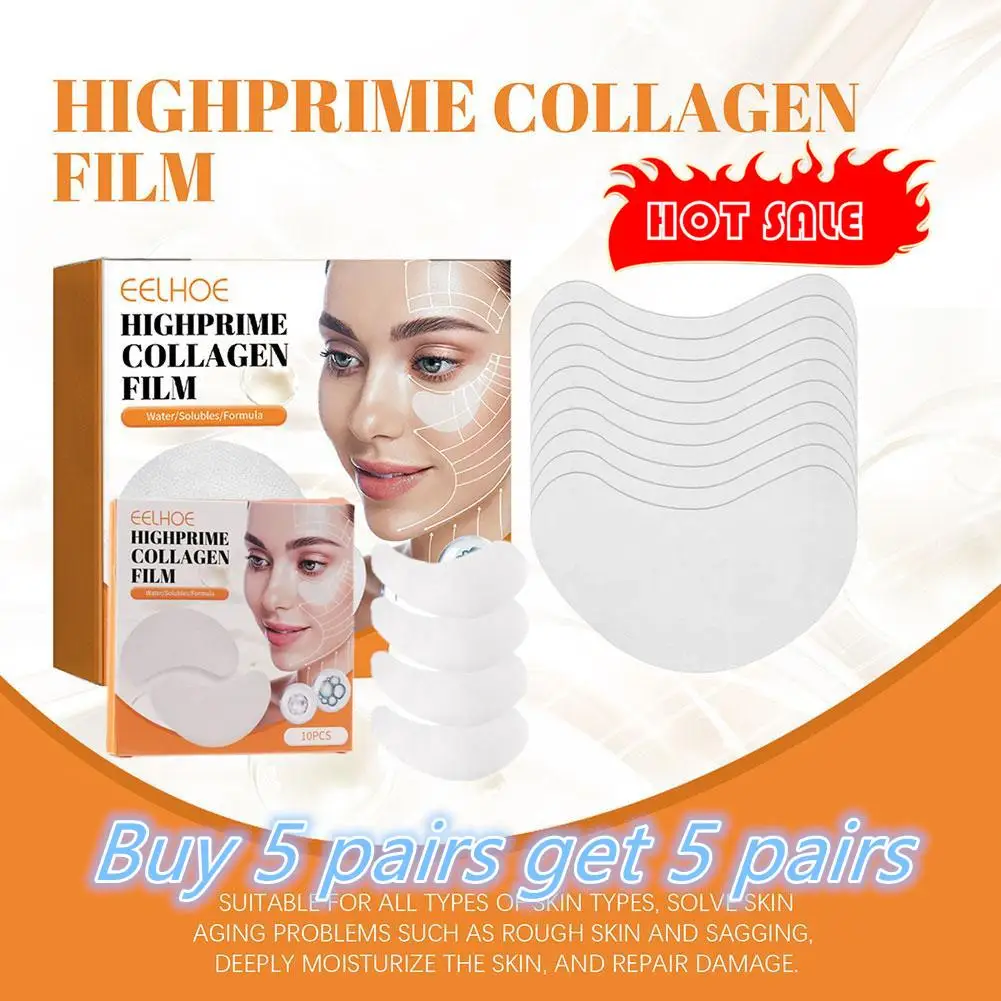 10 Pair Highprime Collagen Soluble Film Anti Aging Wrinkles Remove Dark Circles Nourish Mask Moisturizing Lift Firming Skin Care