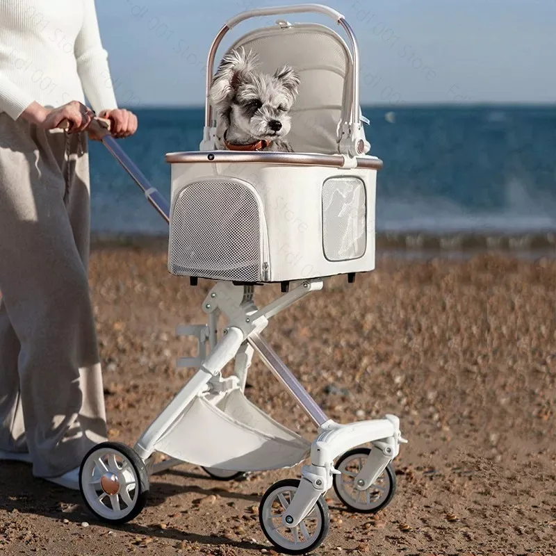 Lightweight White High Landscape Items Push Dog Cat Cart One-click Pet Cart