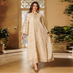 Zahraa Ramadan Dubai Embroidery Sequins Maxi Dress Dubai Casual Loose Abaya Muslim Woman Costume Dresses For Prom