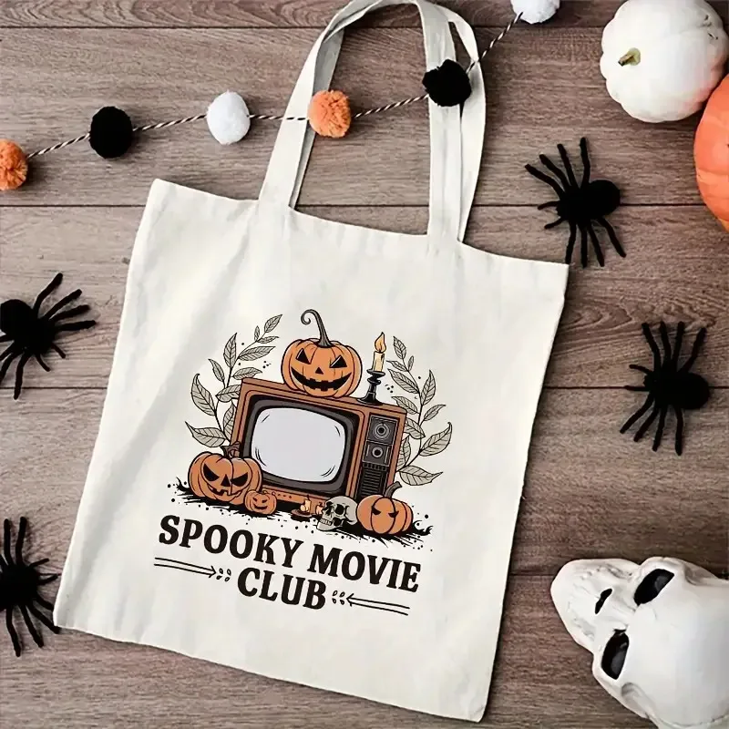 A lightweight and reusable shopping tote bag，Designed in the style of a horror movie club，Perfect for Everyday Use，Comes with fi