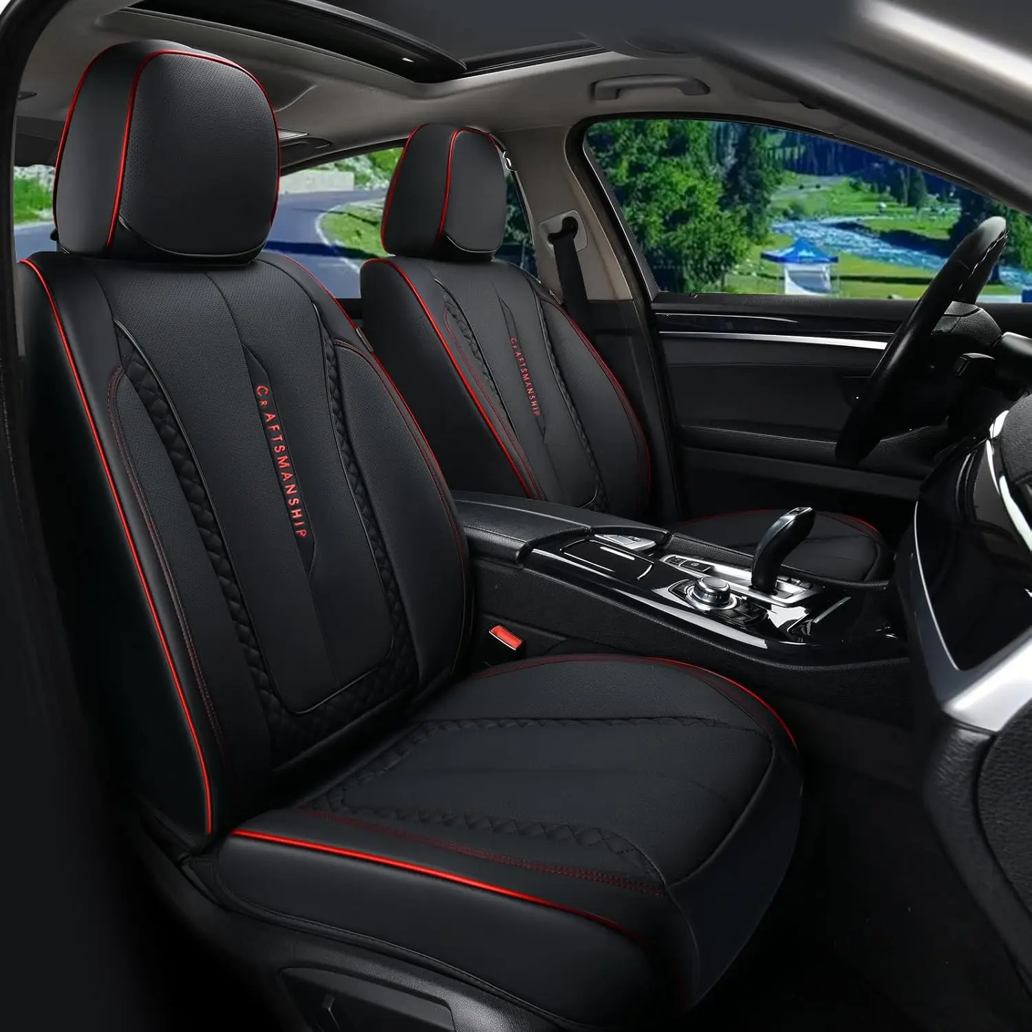 

Car Seat Cover Front Seats, Red Covers Front Seats, Nappa Leather Waterproof, Car Cushion, Car Protector Universal
