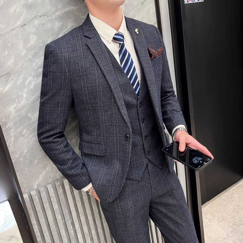 2023 Men's British Fashion Three-piece Set Slim Fit Suit Vest Trousers Ensemble Handsome Trendy All-in-one Banquet Blaze 19 S34d9e69affd5438a820d95c9995c1885a