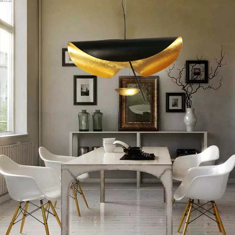 

Postmodern Metal Chandeliers Black Outside Gold Inside Hanglamp for Dining Room Decoration