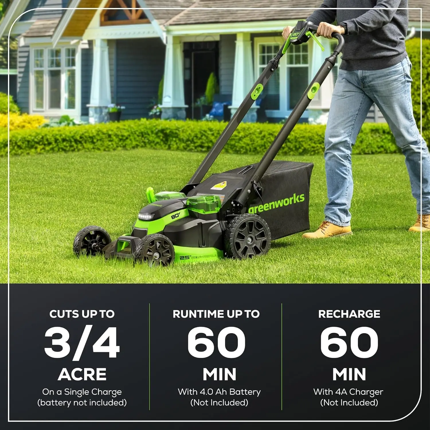 

Greenworks 80V 25" Brushless Cordless (Self-Propelled) Dual Blade Lawn Mower (LED Headlight + Aluminum Handles), Battery