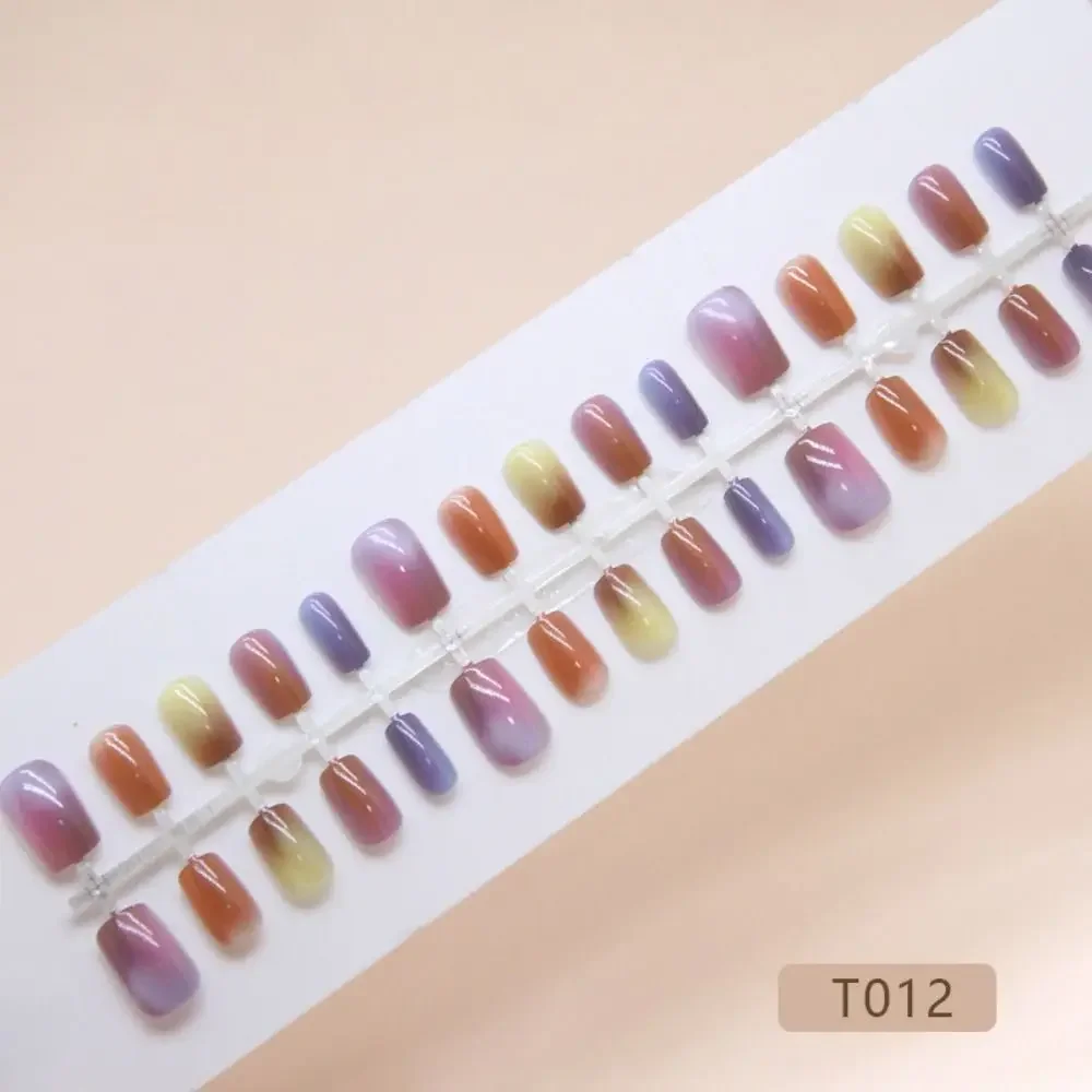 New Long Square False Nails French Cat Eye Press on Nails Shining Full Cover Fake Nials Women Girls