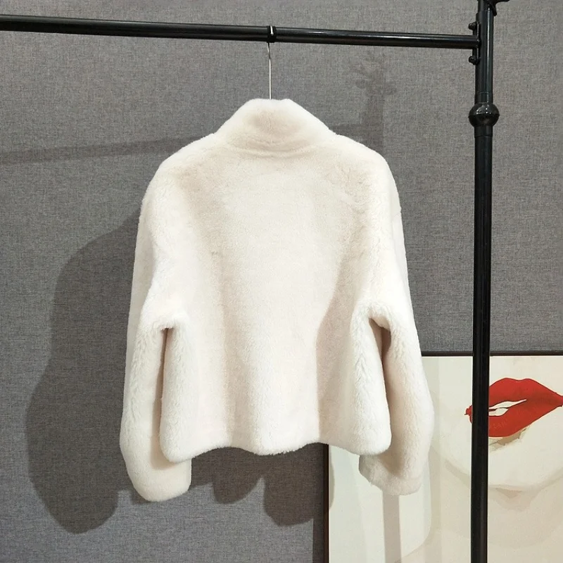 الشباب نمط قصير الأغنام شيرلينغ معطف الصوف الحقيقي الفراء سترة المرأة الوقوف طوق ملابس خارجية للمناسبات غير الرسمية JT542