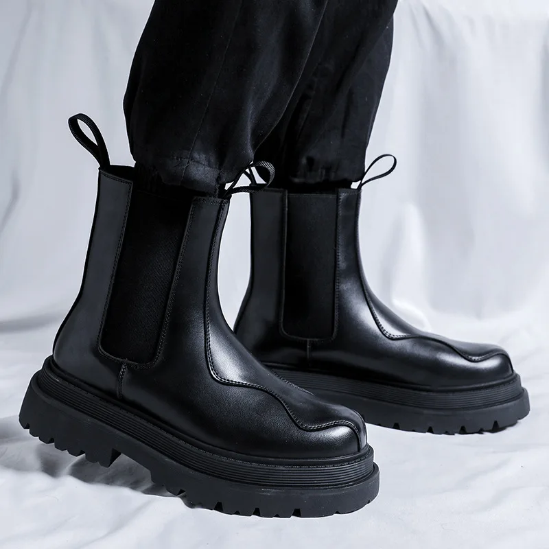 

Мужские модные ботинки «Челси», черные стильные брендовые дизайнерские туфли, вечерние туфли для ночного клуба, ковбойские оригинальные кожаные ботинки на платформе, botas