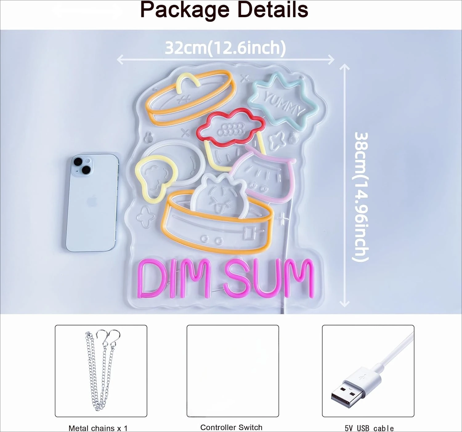 DIM SUM Neon Sign USB Dimmable LED Neon Light for Restaturant Shop Store Bar Market Deli Café Celebration Party Home Decor