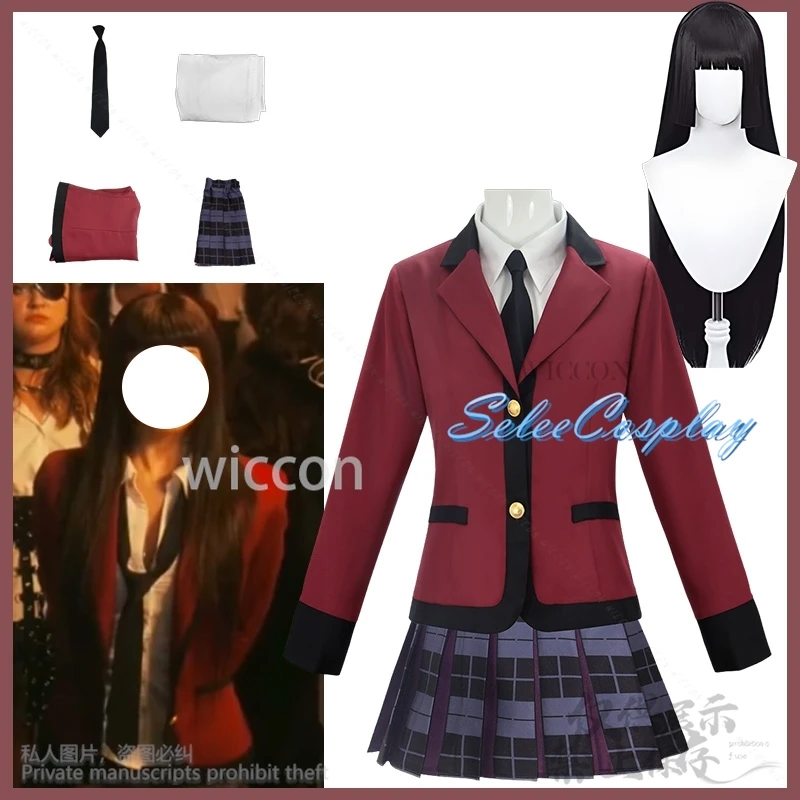 

BETT Anime Live-Action Yumeko Cosplay Dress Coat Shirt Jirai Kei Girls Japanese JK School Uniform Long Black Wig Customized
