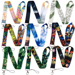 LX1263 Mushroom Plant Cat Neck Strap Keychain Badge Holder ID Card Pass Hang Rope Lariat Lanyard for Key Rings Accessories