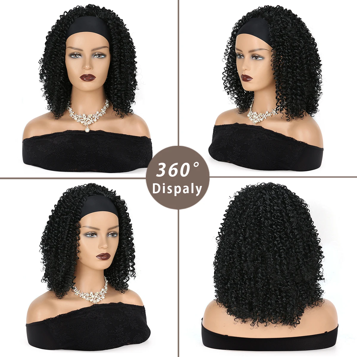 HeadBand synthetic Wig Curly Wig Front Wigs for Black Women Curly Machine Made Wigs Natural Color(16\