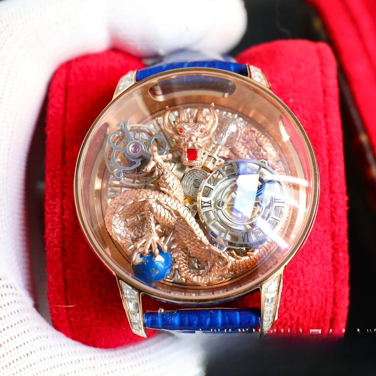 Celestial series auspicious dragon watch, true tourbillon movement, crystal case, men's watch, Chinese style