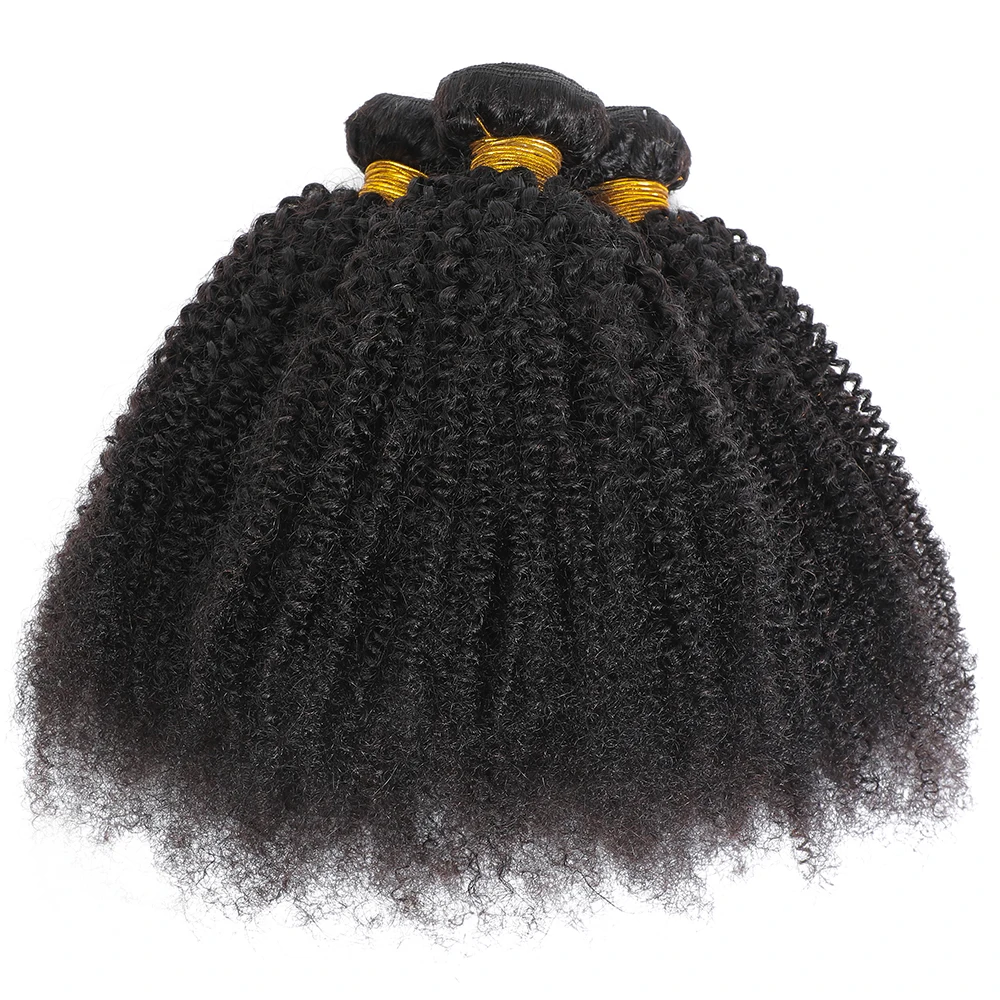 100g/PC Mongolian Afro Kinky Curly Human Hair Bundles 1/3PC Set Double Weft Hair Extensions Natural Color Full End Remy Hair