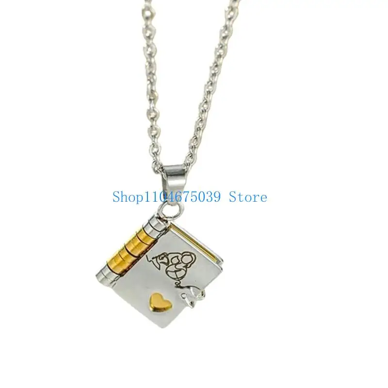 5asd Creative Storybook Necklace For Granddaughters Sentimental Grandma Gift Steel Engravable Pendant Charm