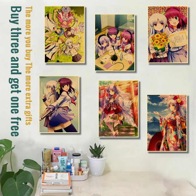 Angel Beats Poster Anime Wall Posters Decor For Home Room Wall Pictur Kraft Paper Retro And Prints Art Bar Gift 4K HD