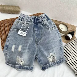 Children Ripped Jeans Spring Autumn Boys Girls Denim Jeans Korean Fashion Kids Trousers Toddler Casual Loose Pants 2024 New 2-8Y