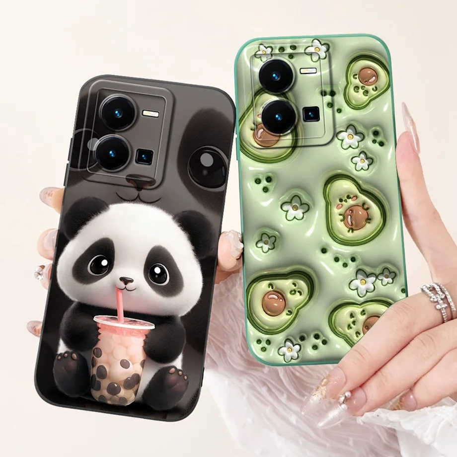 Preciosa Funda de teléfono pintada para Vivo Y35 4G, Funda suave antigolpes de silicona mate, Funda para Vivo Y22T Panda Cat Animals Flower Capa