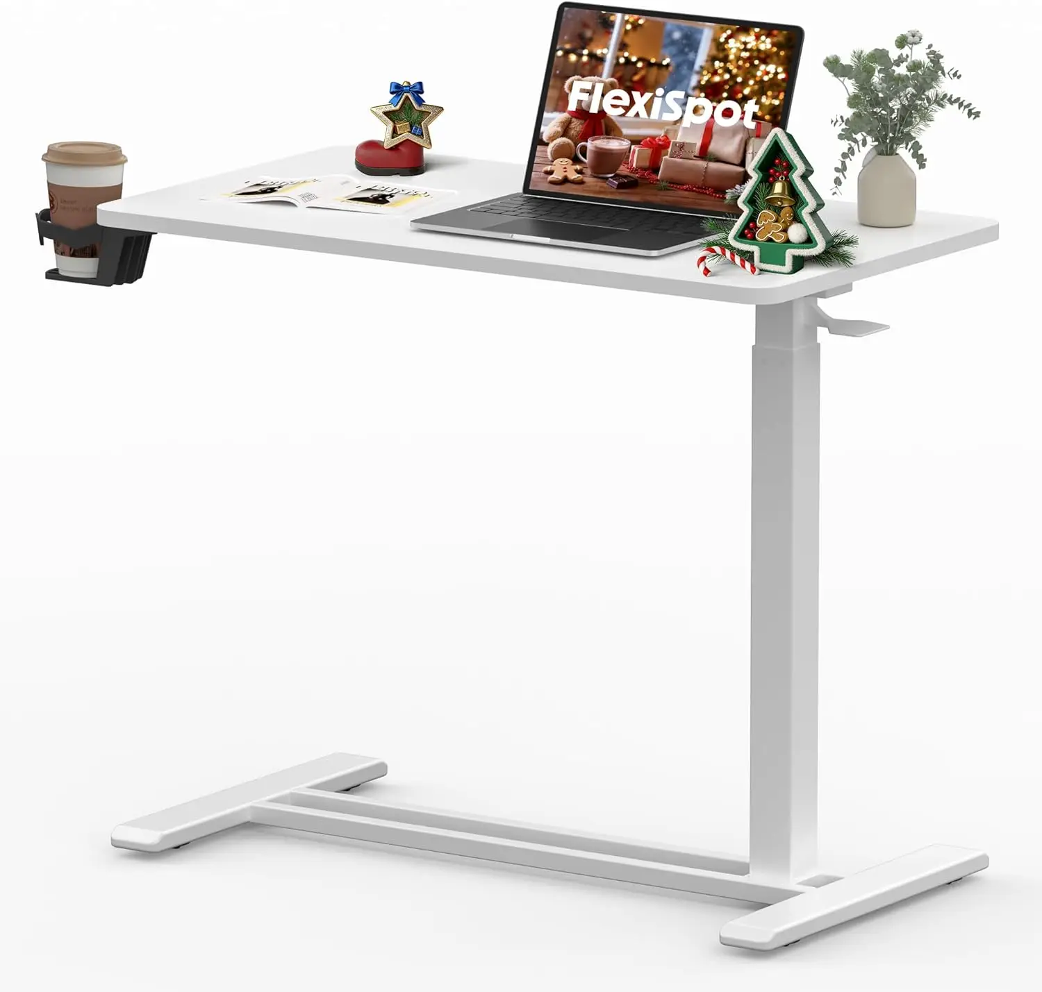 

Adjustable C-Shaped Table with Wheels, Mobile Side Table for Sofa Bedside Laptop Rolling Cart TV Tray Night Stand White