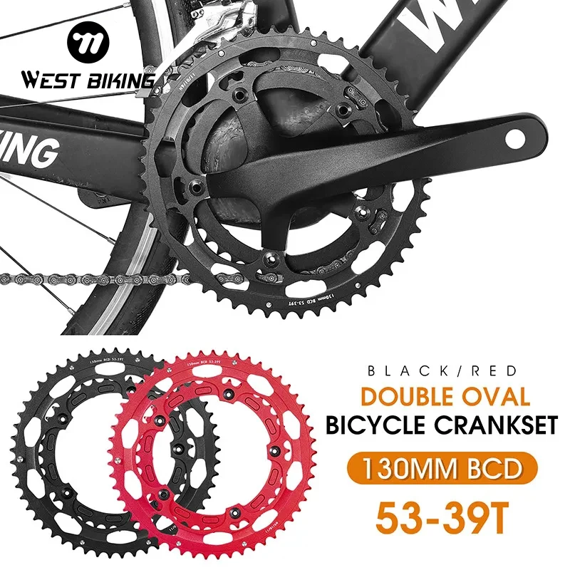 

WEST BIKING Road Bike Cranset BCD130 Bicycle Chain Wheel 53-39T 9-11 speed Road Bike Double Ellipse Tooth Disk Set Bicycle Part