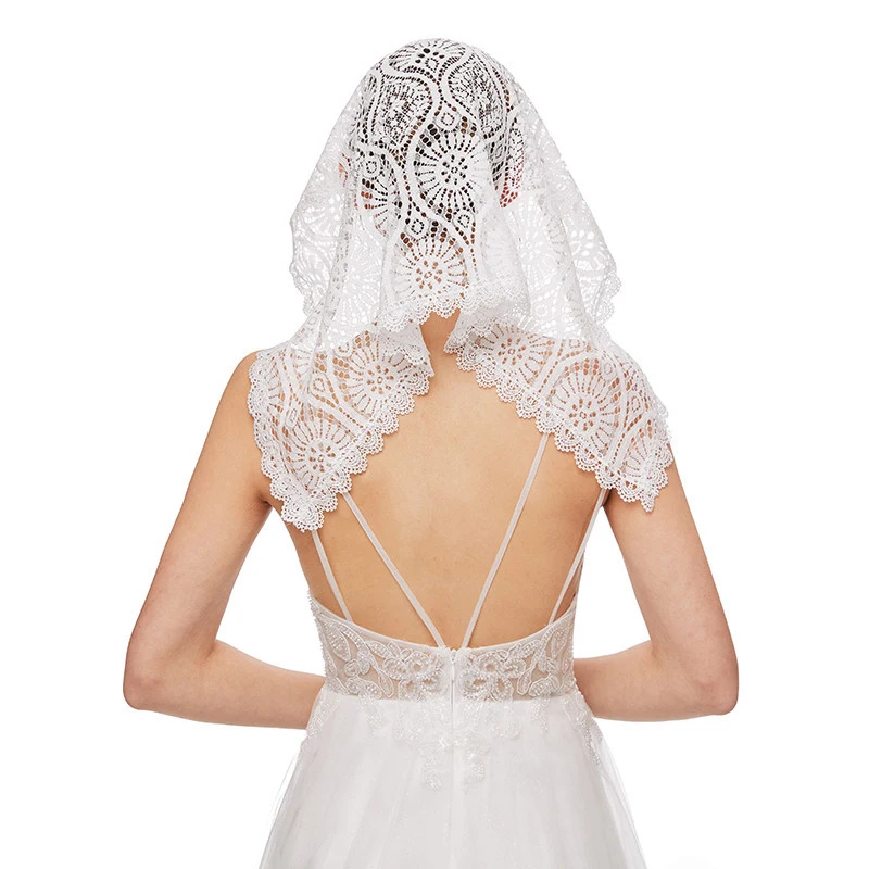 Women White Black Muslim Headscarf Fashion Wedding Bridal  Lace Veil One-Layer  Hollow Out Lace Shawl