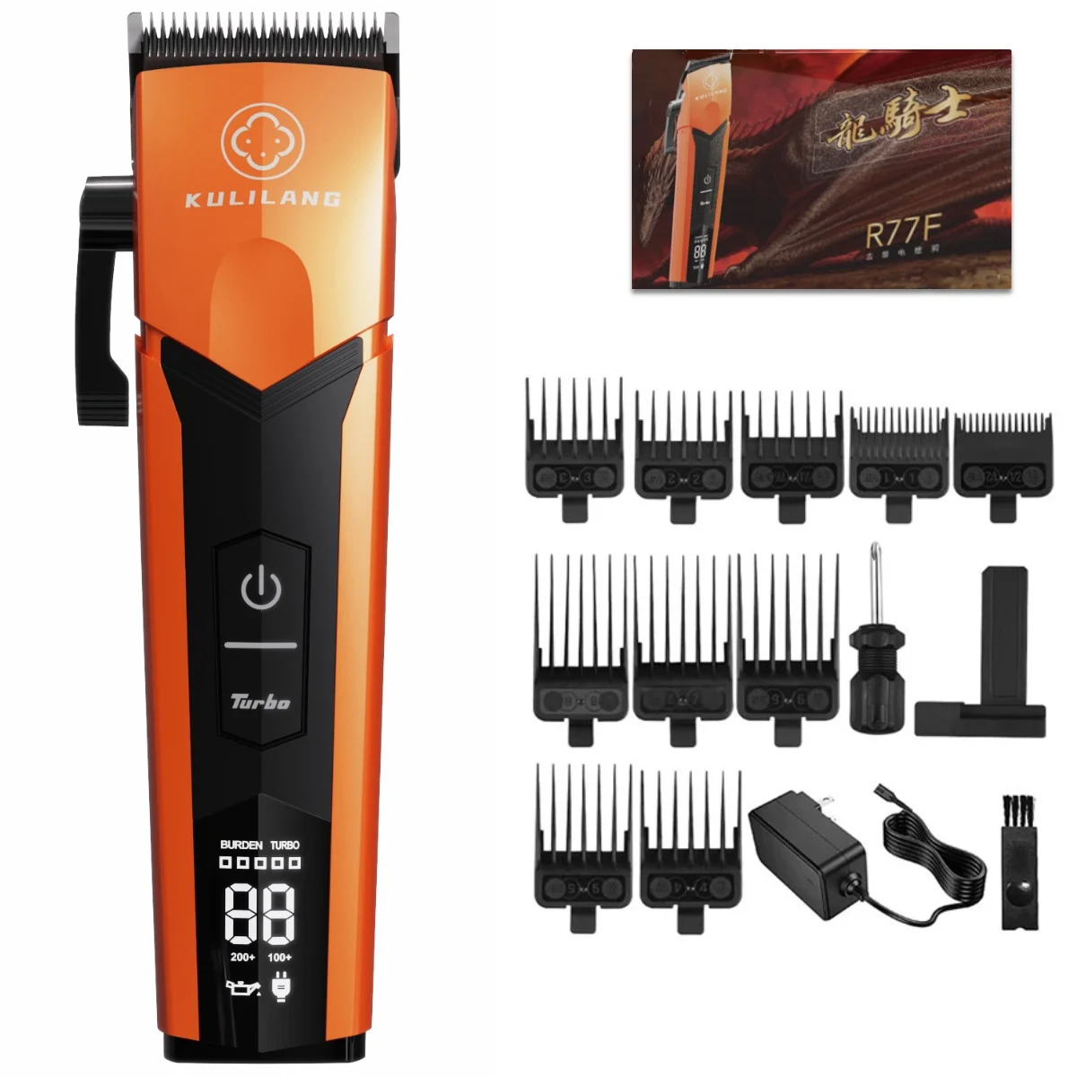 Professional KULILANG R77F Orange 7200RPM Hair Clipper FADE Blade Gradient 5 Speed Control Electric Trimmer for Man Barber Shop