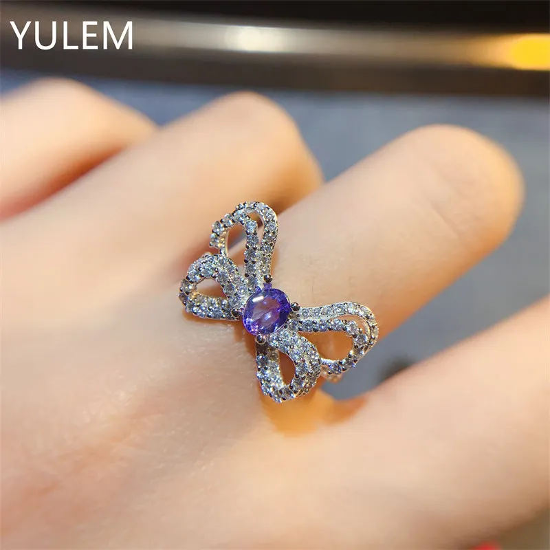 YULEM  925 Silver Natural Tanzanite  Ring 4x5mm Main Stone  Elegant Gemstone Jewelry Gift for Women