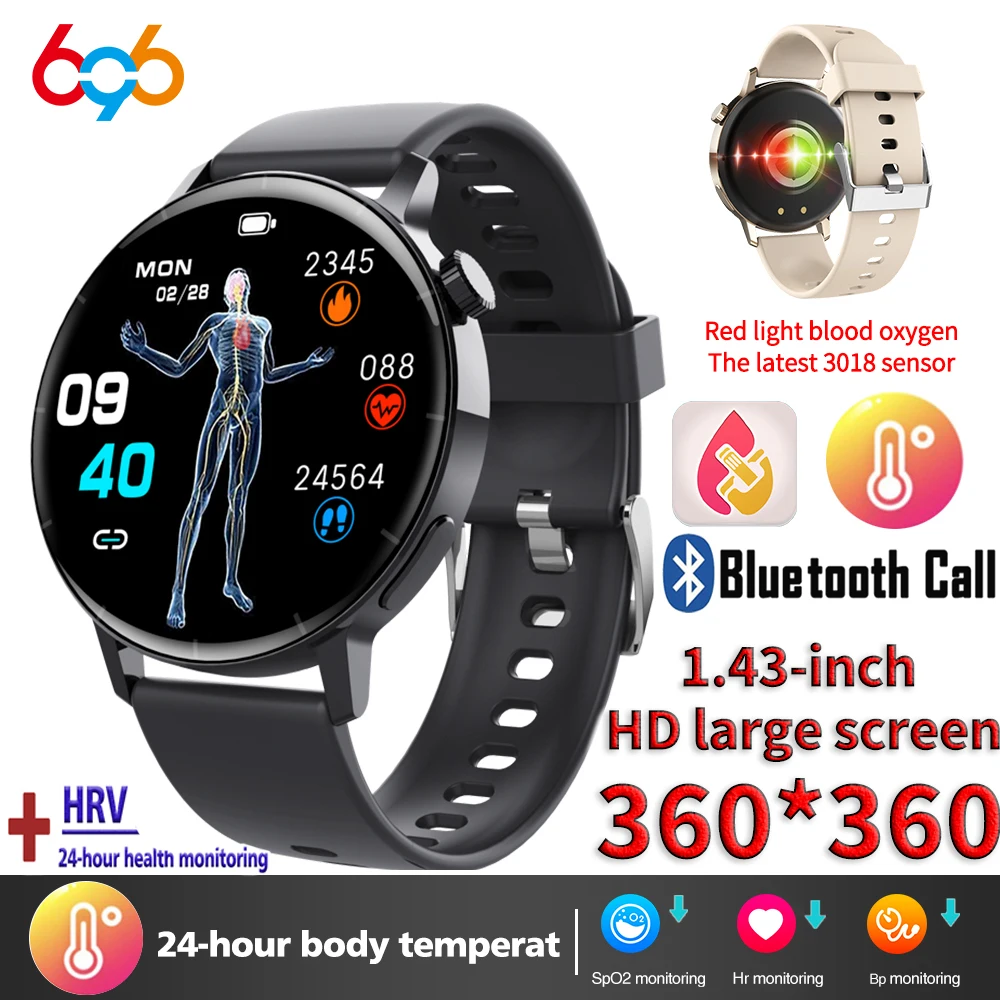 

Health Smartwatch Men Blood Oxygen Heart rate Body Temperature Test HRV Women Period Tracking Multi-functional Smartwatch Sports