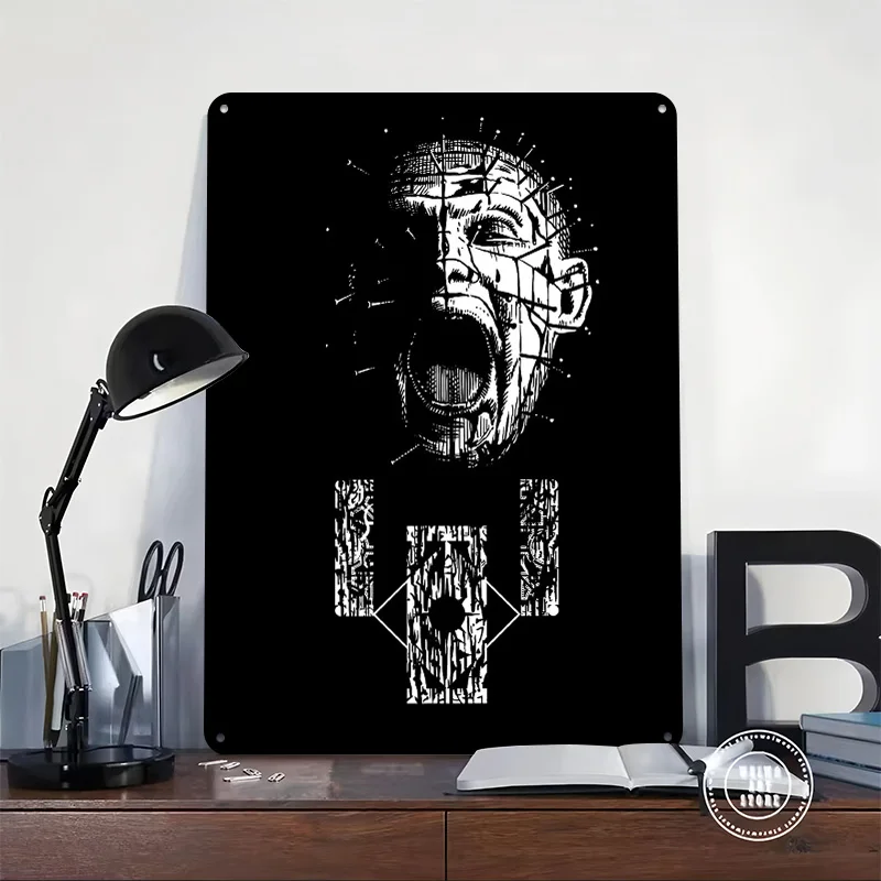 Hellraiser Pinhead Horror Art Printed Poster Customized Retro Wall Art Vintage Metal Tin Signs for Home Decoration Garage Garden