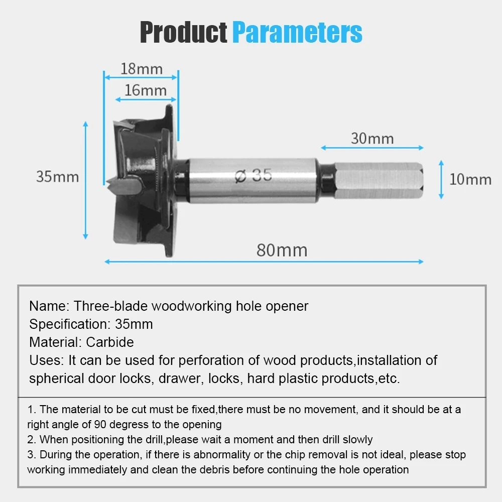 Trapano noioso 35 mm Forstner Punte da trapano in metallo duro regolabili Cerniera Apri foro Punta noiosa Punta di perforazione Utensile per la