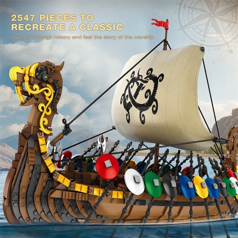 Reobrix 66101 Viking longshi Ship Model Warship Series DIY Toys Building Blocks Boy Christmas Gift 2547Pcs