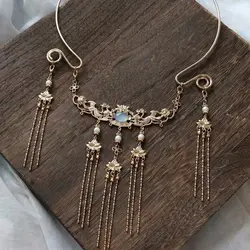 Chinese Necklace Long Tassel Chain Pendant For Women Hanfu Dress Costume Choker Vintage Wedding Accessories Classic Neck Jewelry