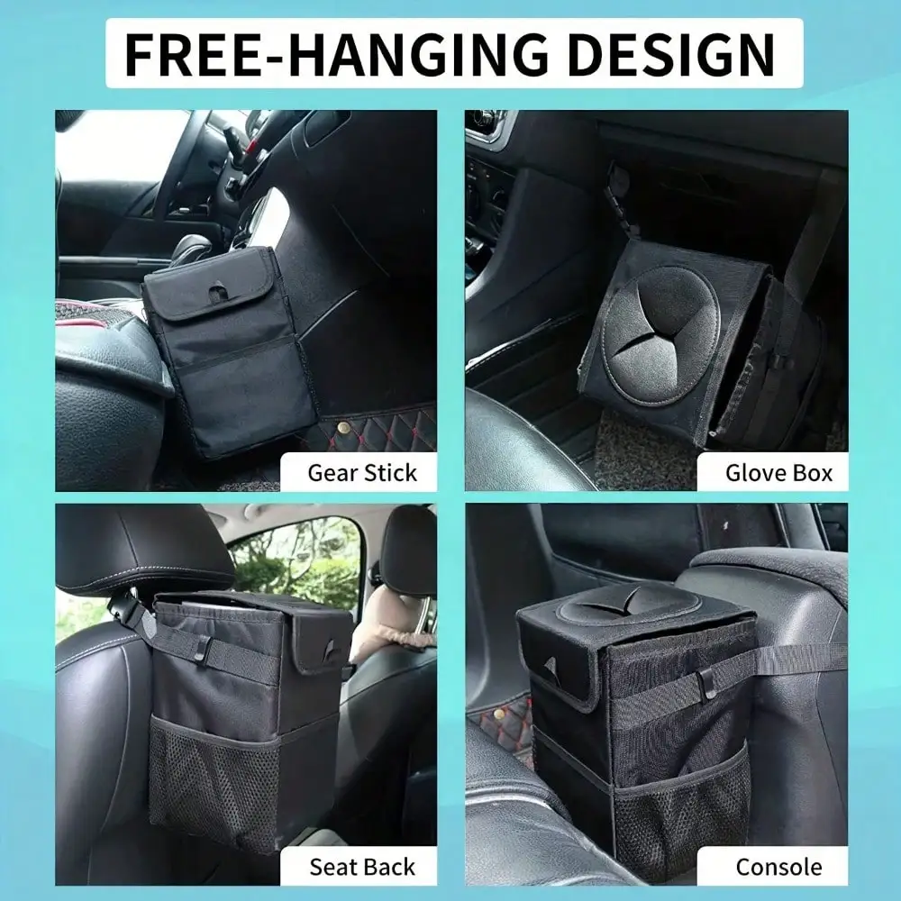Auto-Mülleimer mit Deckel - Auslaufsicherer Abfalleimer fürs Auto, Zusammenklappbarer Organizer und Aufbewahrungstasche für Auto und LKW, Auto-Zubehör – Detail 7