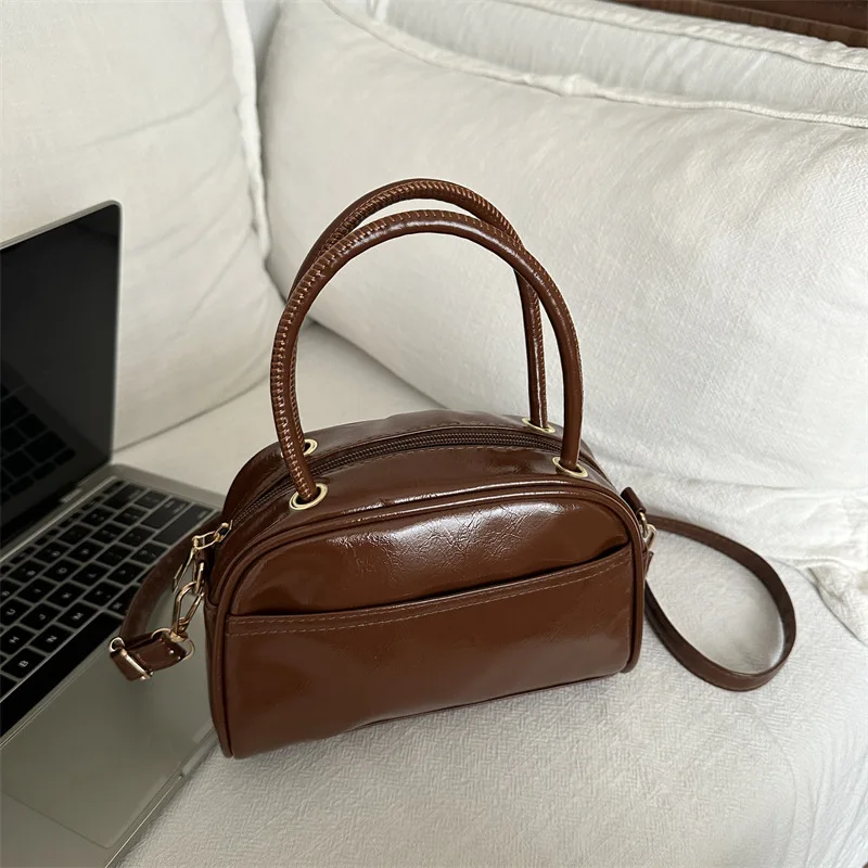 

Ретро однотонные сумки на плечо из искусственной кожи с подушкой для женщин, модная простая женская сумка через плечо Boston, универсальная сумка для телефона для девочек, кошелек