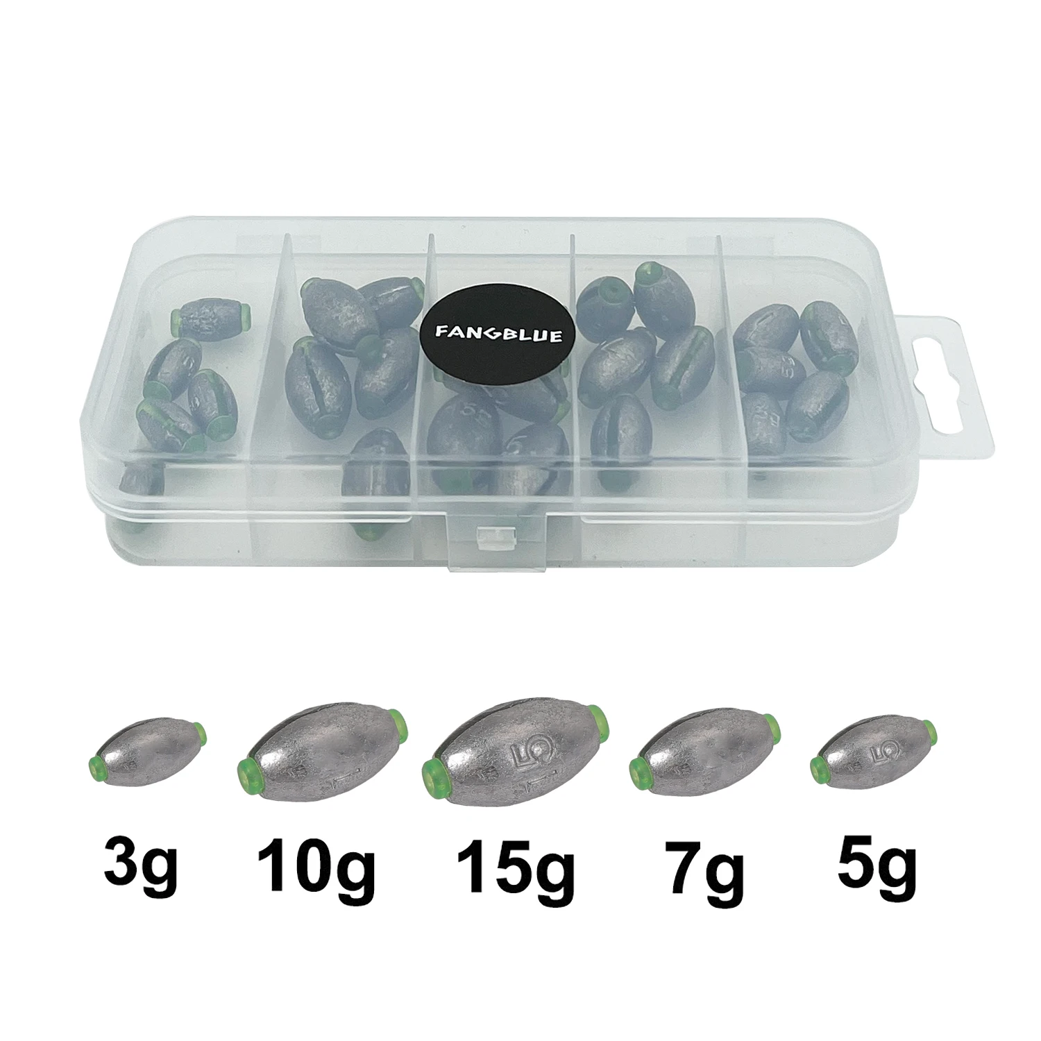 FANGBLUE 25Pcs/Box Olive Fishing Sinker 3g-15g Weight Fast Sinking Removable Split Japanese Fishing Tackle Bass Fishing Tackle