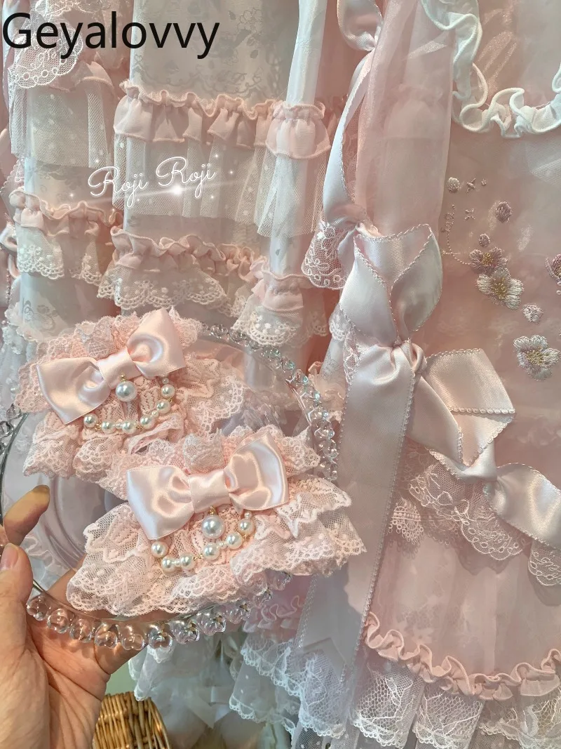 Roji Original Lolita สาวหวานแขนผู้หญิง Kawaii Bows Lolita น่ารักลูกไม้สีชมพูลูกปัดอุปกรณ์เสริมแขน