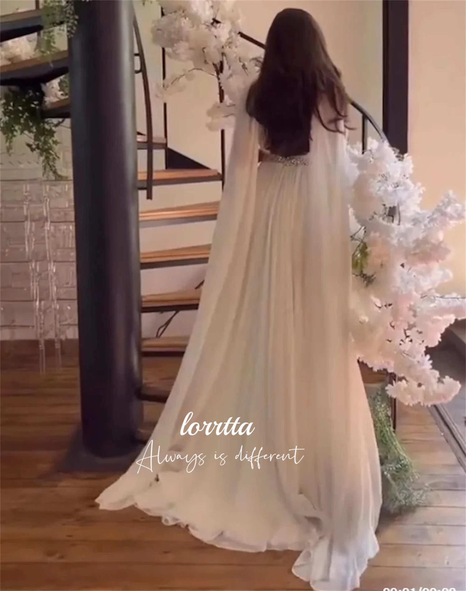 Lorrtta Eid abito da sera scialle Chiffon bianco Glitter decorazione abiti Grace Luxury 2024 Wedding Women Wedding elegante Midi