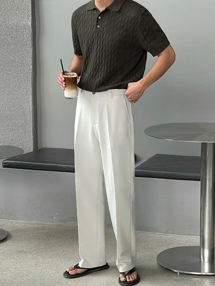 

MYQ Summer Thin Lapel Knitted Short Sleeve Men's Loose Polo Shirt Short T Korean Style Trendy Five-point Sleeve T-shirt