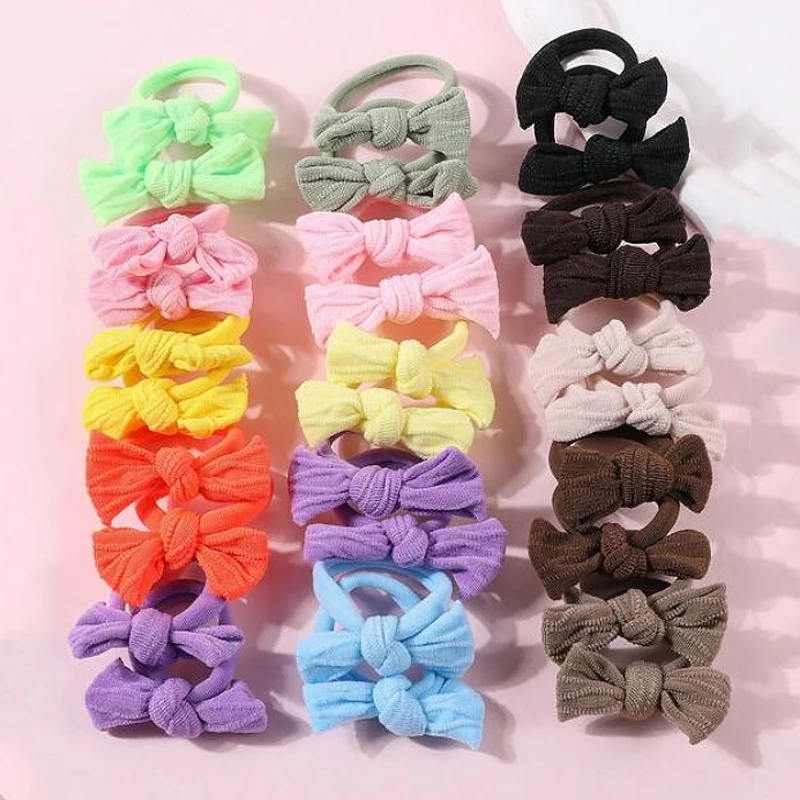 30Pcs Girls Bowknot Hair Bands Colorful Elastic Hair Ties 4CM Elastic Headband Ponytail Holder Scrunchies Girls Hair Accessories