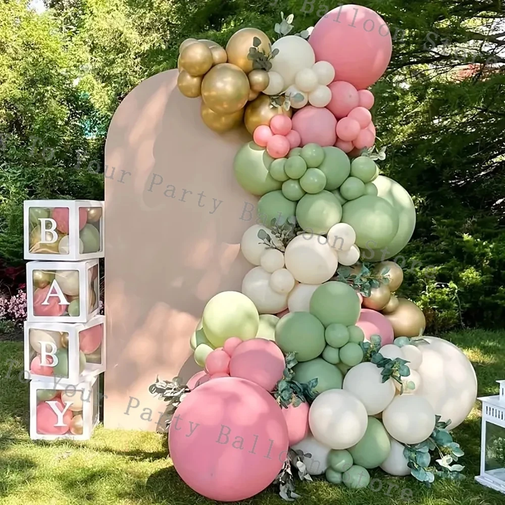 

Vintage Green Pink Theme Arch Garland Kit Gold Metal Latex Balloons Baby Shower Kids Girl Birthday Wedding Party Decorations