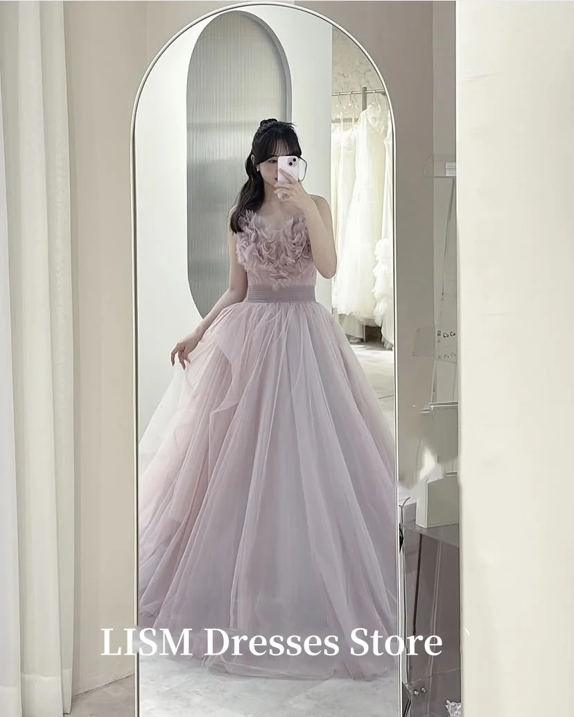 LISM Sweetheart A-Line Korea Wedding Party Dresses Silk Tulle Elegant Prom Dresses Photo Shoot Customized  저녁 드레스 Corsets