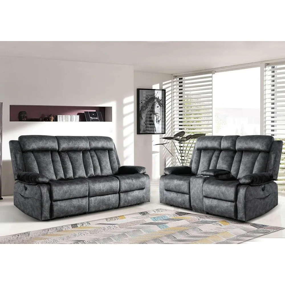 Recliner Sofa Set, Reclining Sofa and Loveseat Set, Power Recliner Sofa Set for Living Room Furniture Set, Recliner Couch Set