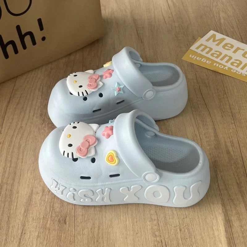 Zapatillas de verano Kawaii Sanrio Hello Kitty, sandalias Eva para el baño y el hogar, antideslizantes, se pueden usar en el exterior, zapatos de suela gruesa