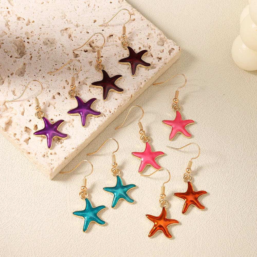 Aihua Lovely Bohemia Niedliche Seestern-Anhänger-Ohrringe für Frauen und Mädchen, bunte Sommer-Strandmode, Seestern-Ohrringe, Schmuck, Geschenk – Detail 2